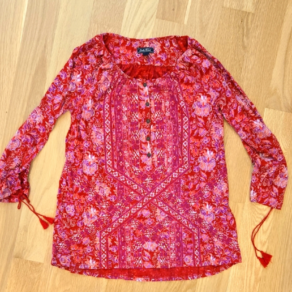 Lucky Brand Red and Pink Floral Blouse